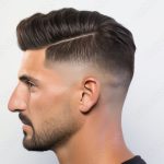Low fade machine haircut for handsome bearded man on white background. Hair cut with a smooth transition.